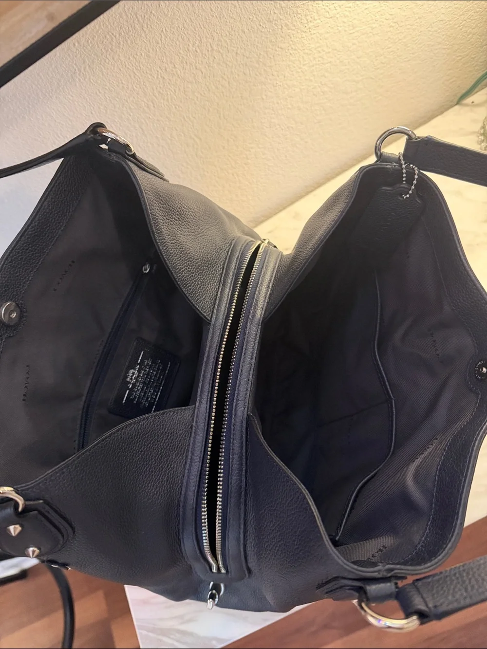 Coach Edie 31 Black Leather Studded Shoulder Bag